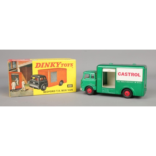 481 - A boxed Dinky Toys No. 450 Bedford TK box van, comprising metallic green body with Castrol livery an... 