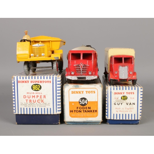 486 - Three boxed Dinky die-cast vehicles. To include Dinky 562 (later renumbered 962) Muir-Hill Dumper Tr... 