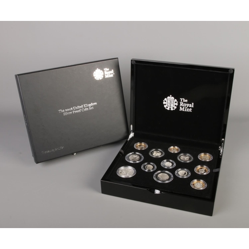 501 - The 2018 UK Silver Proof Coin Set, 13 coins annual set in a black presentation box with certificate,... 