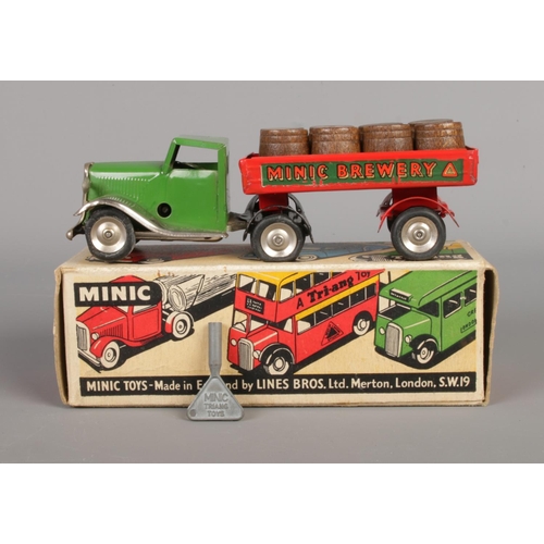 502 - A boxed Tri-Ang Minic tin clockwork vehicle; Mechanical Horse and Brewery Trailer (72 M), complete w... 