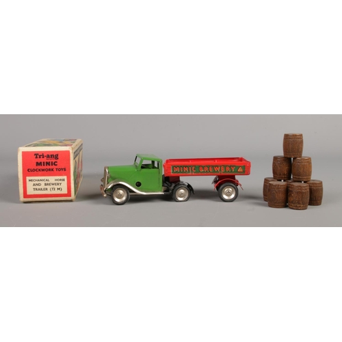 502 - A boxed Tri-Ang Minic tin clockwork vehicle; Mechanical Horse and Brewery Trailer (72 M), complete w... 