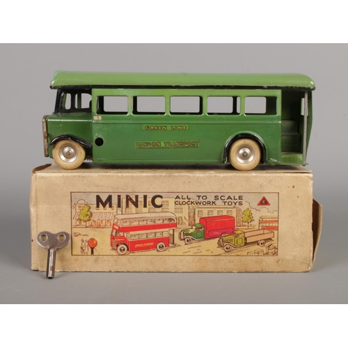 503 - A Tri-Ang Minic clockwork tin plate 52M 'Green Line, London Transport' single decker bus in green, w... 