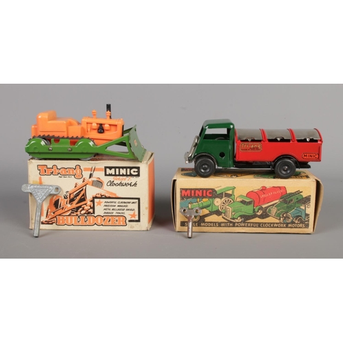 504 - Two boxed Tri-ang Minic tin plate vehicles; Series 1 Bulldozer and S.B Dust Cart. Both with keys.