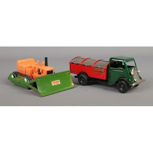 504 - Two boxed Tri-ang Minic tin plate vehicles; Series 1 Bulldozer and S.B Dust Cart. Both with keys.