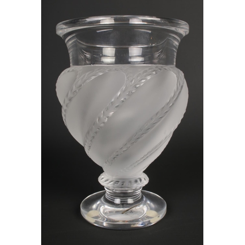 510 - A Lalique crystal Ermenonville pattern pedestal vase, etched Lalique France, 15cm high.