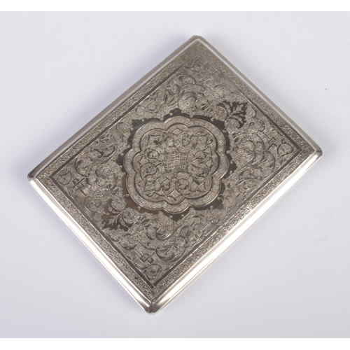 518 - A Persian silver cigarette case with engraved decoration. 8.5cm x 6.5cm. 82g.