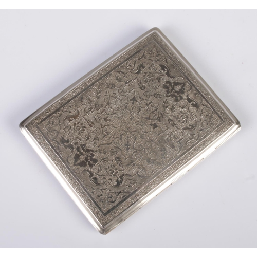 518 - A Persian silver cigarette case with engraved decoration. 8.5cm x 6.5cm. 82g.