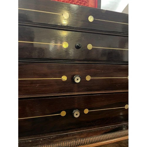 45 - An early Victorian rosewood table top sewing cabinet with mother of pearl inlaid decoration. Having ... 