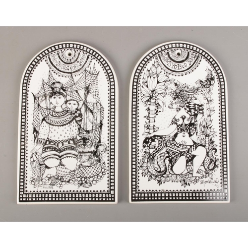 19 - Two boxed Nymolle wall plaques of arched form, designed by Bjorn Wiinblad for Rosenthal from the com... 