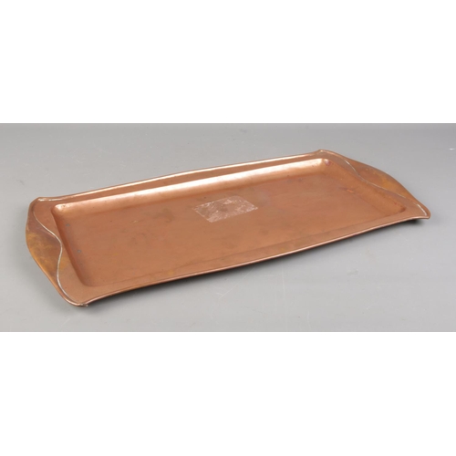 2 - An arts and crafts Keswick School of Arts rectangular tray, with shaped edges. Bearing 'Keswick' sta... 