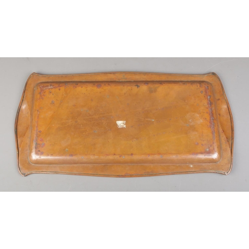 2 - An arts and crafts Keswick School of Arts rectangular tray, with shaped edges. Bearing 'Keswick' sta... 