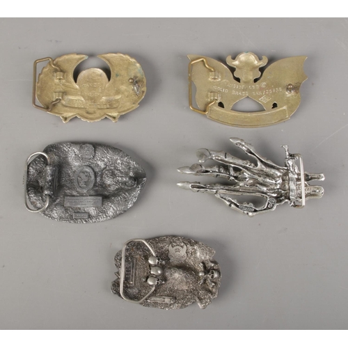 305 - A mixed lot of collectables, including five 80s/90s belt buckles, vintage magic lantern slides, alco... 