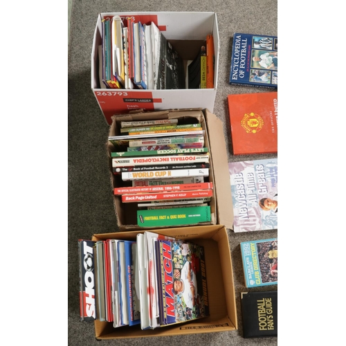 312 - Three boxes of assorted football related books and annuals to include Shoot, Barclays Football Club ... 