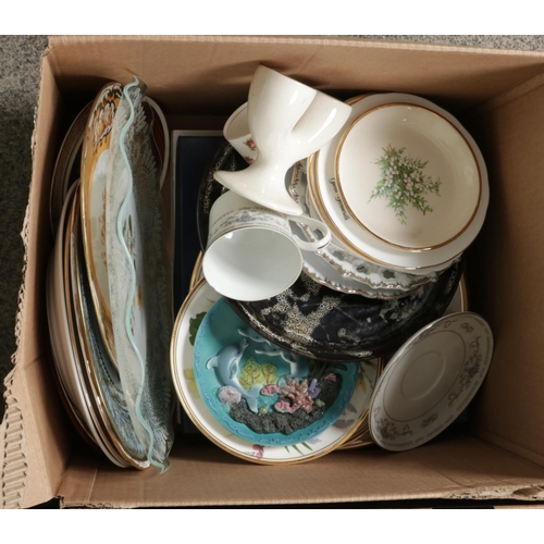 319 - Three boxes of miscellaneous. Includes Queen's Silver Jubilee paintboxes, bone china teawares, Withe... 