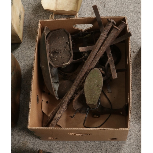 449 - A collection of assorted metal wares to include vintage military jerry can bearing broad arrow mark,... 