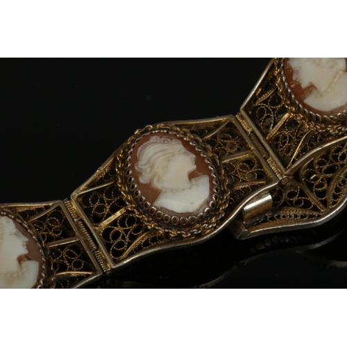 504 - A vintage gilt 800 silver filigree cameo bracelet.