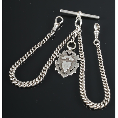 535 - A silver double Albert chain, pendant assayed Birmingham 1911.

39.1g