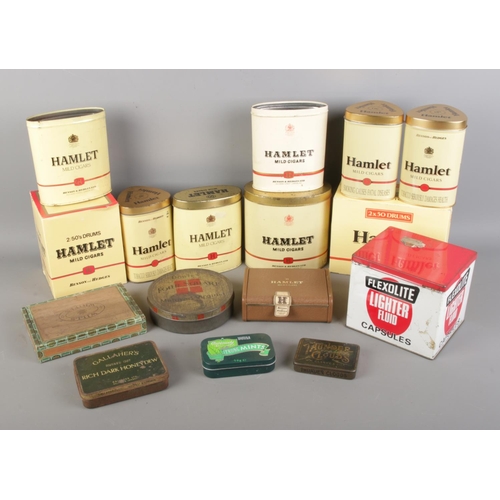 68 - A collection of vintage tobacco metal tins and cigar boxes, including examples from Hamlet Mild Ciga... 