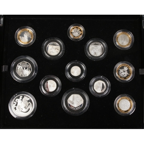 614 - The Royal Mint 2018 United Kingdom silver proof coin set. Thirteen coins in presentation box. With c... 