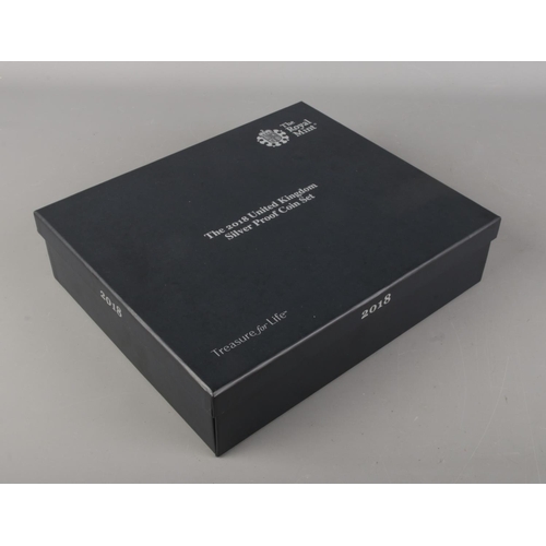 614 - The Royal Mint 2018 United Kingdom silver proof coin set. Thirteen coins in presentation box. With c... 