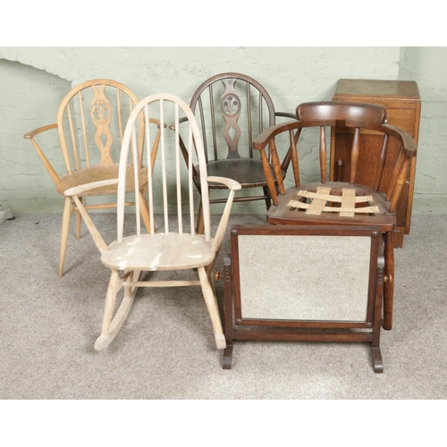 539 - A collection of assorted furniture for restoration to include pair of Ercol fleur de lys chairs, smo... 