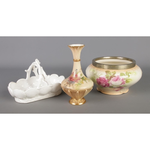 12 - A small collection of ceramics to include a Royal Worcester ivory blush vase (no.1538), silver plate... 