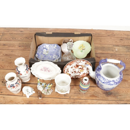 231 - A box of miscellaneous. Includes Spode teapot, Masons, USSR dog, Poole, Carltonware etc.