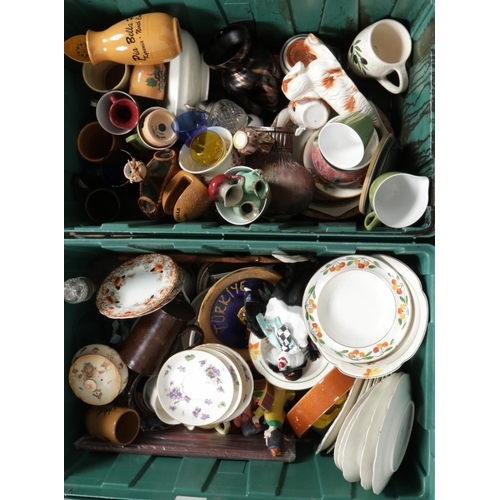 233 - Four large boxes of miscellaneous. Includes Oxney Green, Palissy Silver Birch cake stand, glass deca... 