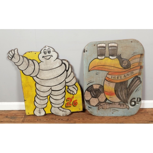 299 - Two vintage advertising wooden signs for Michelin and Guinness, size H78 x W75cm H85 x W65cm respect... 