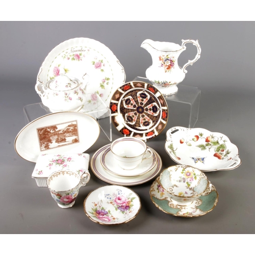 53 - A collection of bone china. Includes Royal Crown Derby Imari dish, Hammersley, Minton, Royal Albert ... 