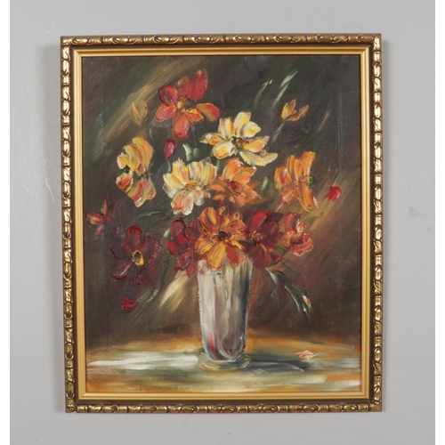 375 - M Heuvelhorst, a gilt framed oil on canvas, still life with flowers. 29cm x 24cm.