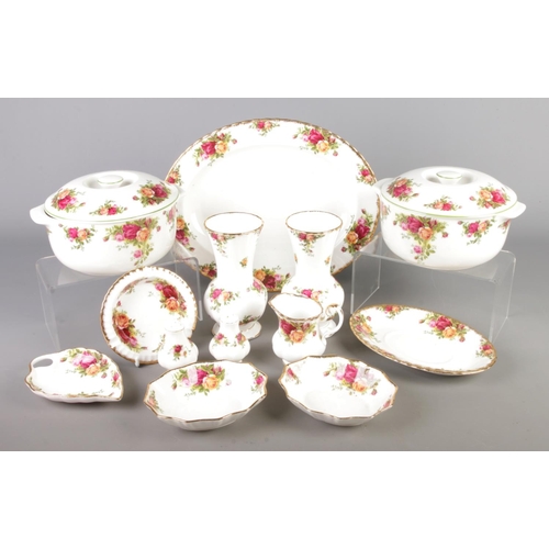 58 - A collection of Royal Albert Old Country Roses ceramics. Includes tureens, dishes, vases etc.