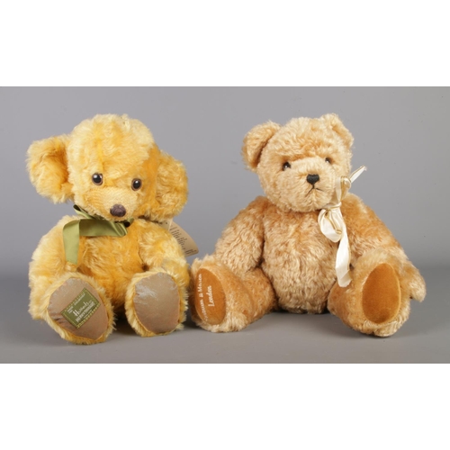 19 - Two mohair teddy bears; Hermann example retailed for Fortnum and Mason, London with growler and Harr... 