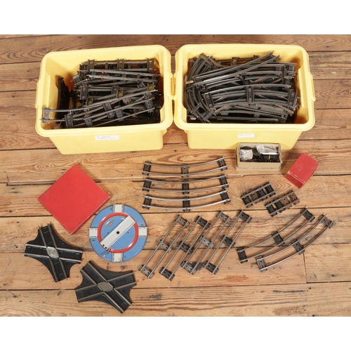 230 - Two boxes of 'O' gauge railway track. To include clips, turntable and crossings.