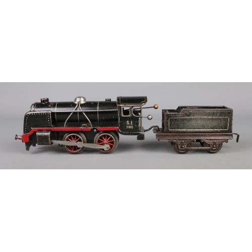 499 - Three German 'O' Gauge clockwork locomotives with tender; Marklin R880 with 889 coal wagon, stamped ... 