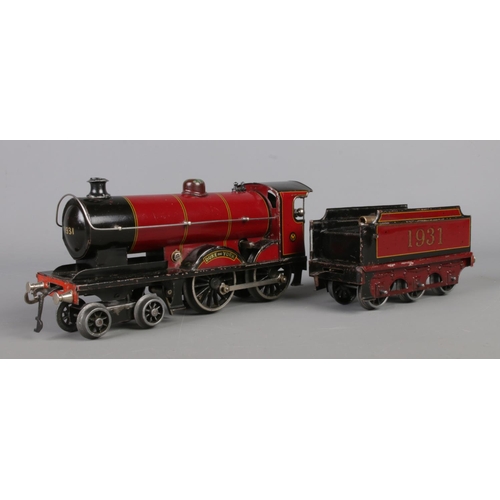 503 - A Basset Lowke 4-6-0 'O' gauge clockwork steam locomotive and tender. Duke of York 1931, in red and ... 