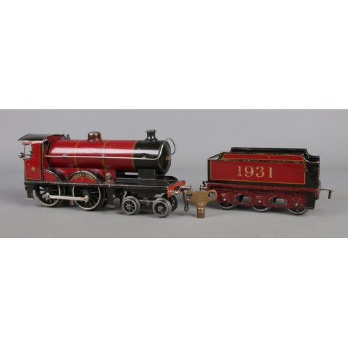 503 - A Basset Lowke 4-6-0 'O' gauge clockwork steam locomotive and tender. Duke of York 1931, in red and ... 