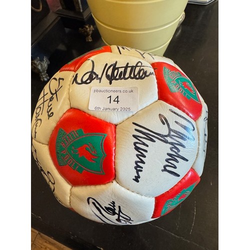 14 - A signed Liverpool FC 100 years centenary football featuring players such as Ian Rush, Bruce Grobbel... 