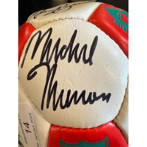 14 - A signed Liverpool FC 100 years centenary football featuring players such as Ian Rush, Bruce Grobbel... 