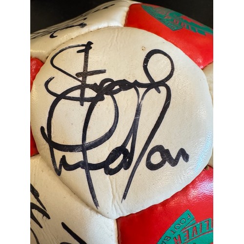 14 - A signed Liverpool FC 100 years centenary football featuring players such as Ian Rush, Bruce Grobbel... 