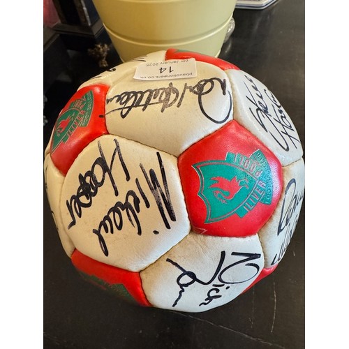 14 - A signed Liverpool FC 100 years centenary football featuring players such as Ian Rush, Bruce Grobbel... 