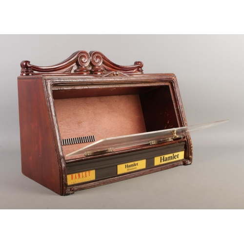 24 - A vintage Hamlet table-top/shop cigar dispensing cabinet, bearing three labels to the front for 'Ham... 