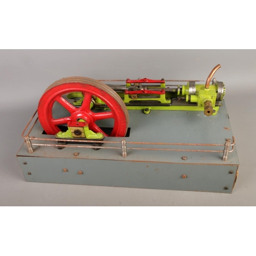 2 - A vintage single cylinder horizontal mill engine steam model, mounted on metal base, size W43 x D26 ... 