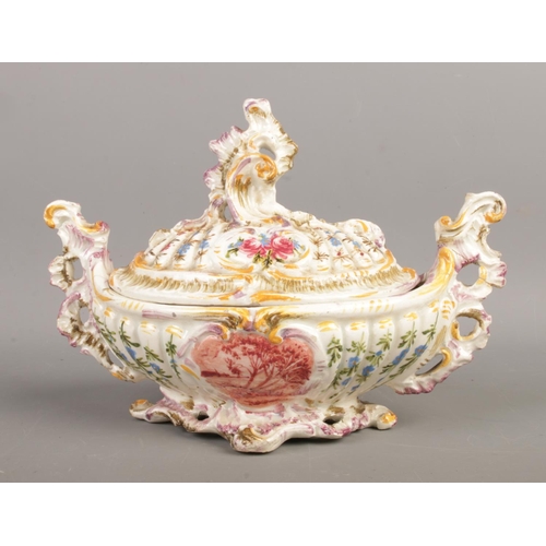 66 - A collection of porcelain items comprising an antique Rococo-style lidded bowl with glossy glaze and... 