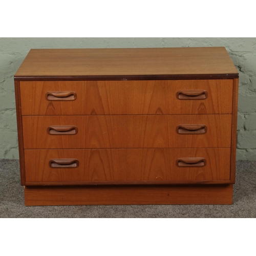 381 - A G Plan Fresco chest of three drawers. Height: 54cm, Width: 81cm, Depth: 46cm.