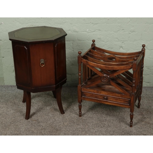 389 - A mahogany drinks cabinet with leather inset top and lions head handle with a four segment mahogany ... 