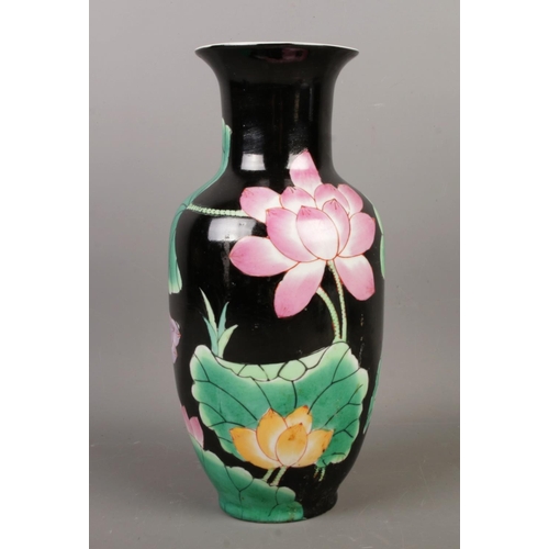 94 - A collection of Chinese ceramics, including three Canton famille rose vases and a bowl, alongside ot... 