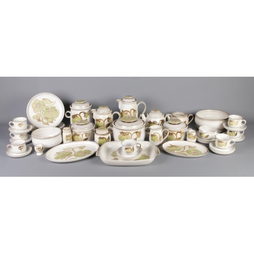 45 - A Denby part dinner service in the Troubadour design. Contains tea and coffee pots, lidded tureens, ... 