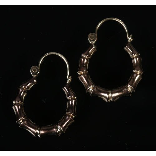 383 - A pair of vintage 9ct hoop earrings styled as bamboo. Total weight 1.2g