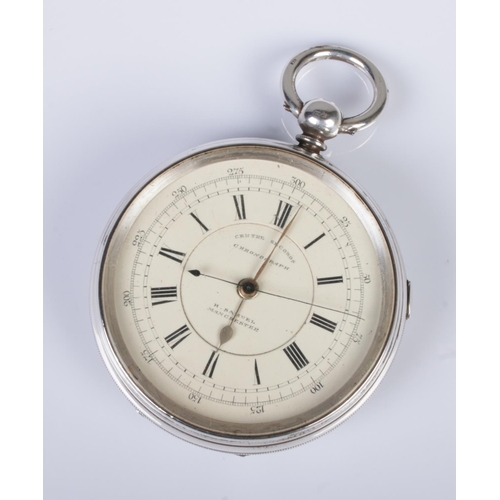 394 - A silver cased Centre Seconds Chronograph pocket watch by H. Samuel of Manchester, featuring roman n... 